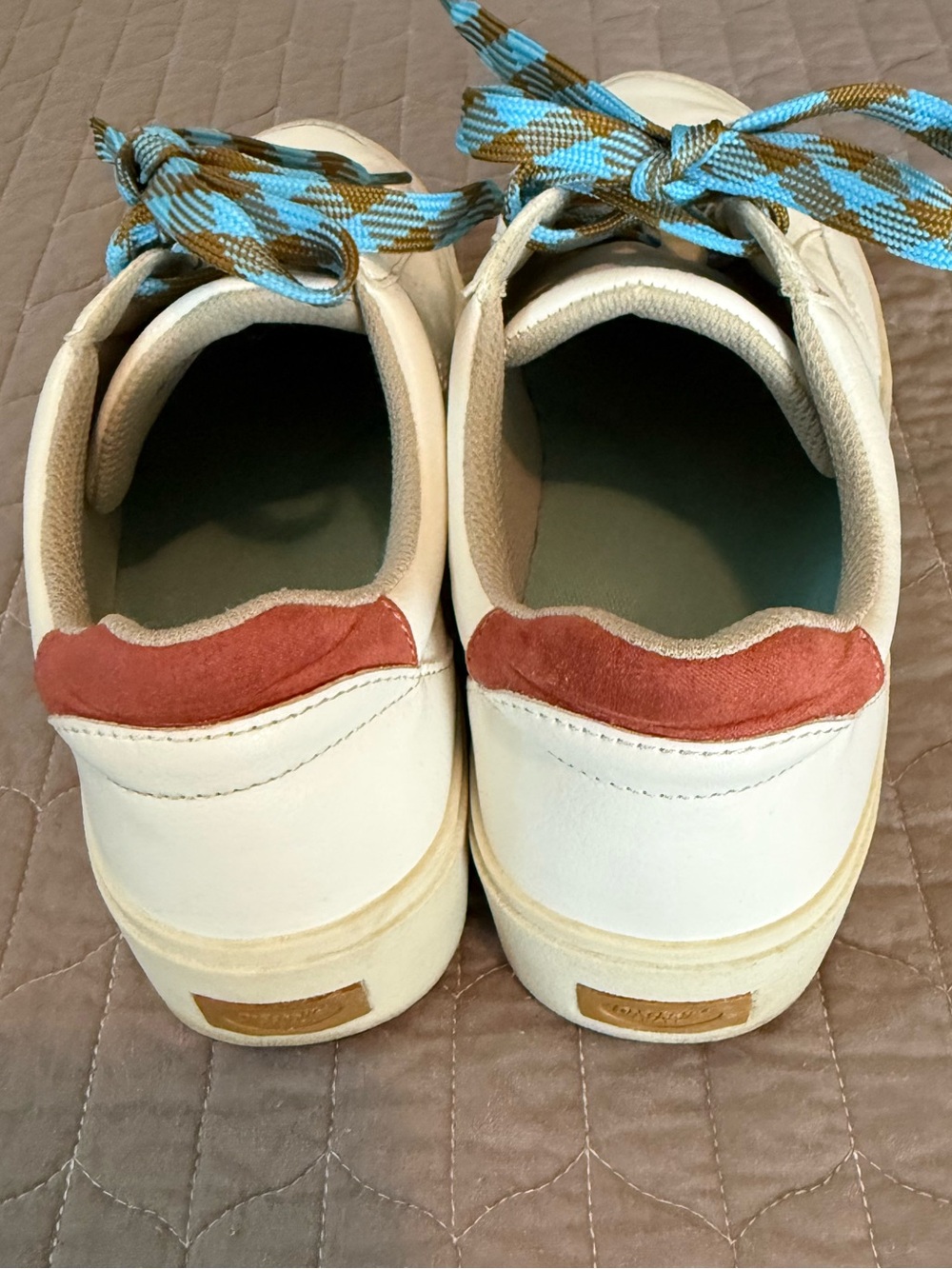Dr. Scholl's White Sneakers with Blue and Brown Laces and Red Heel - Picture 5 of 12